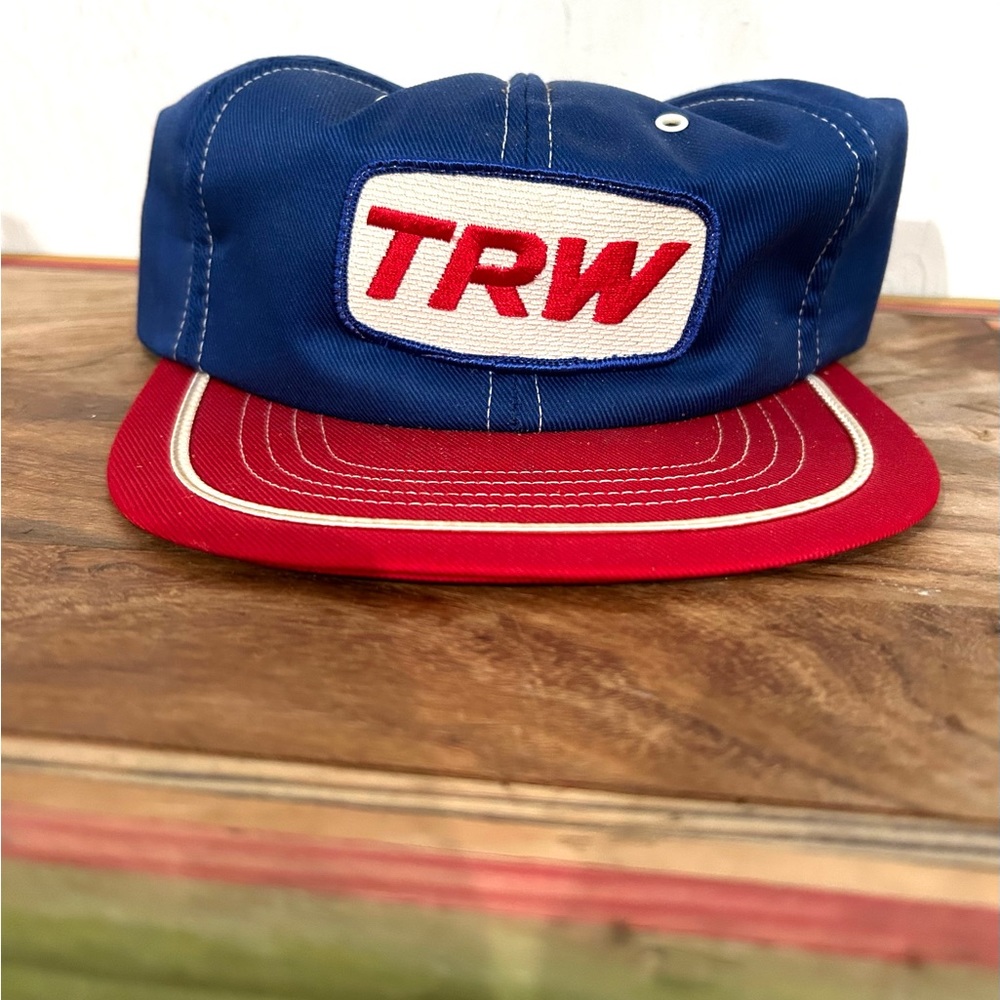 Vtg TRW Automotive Striped Red White and Blue Trucker Snapback Swingster USA